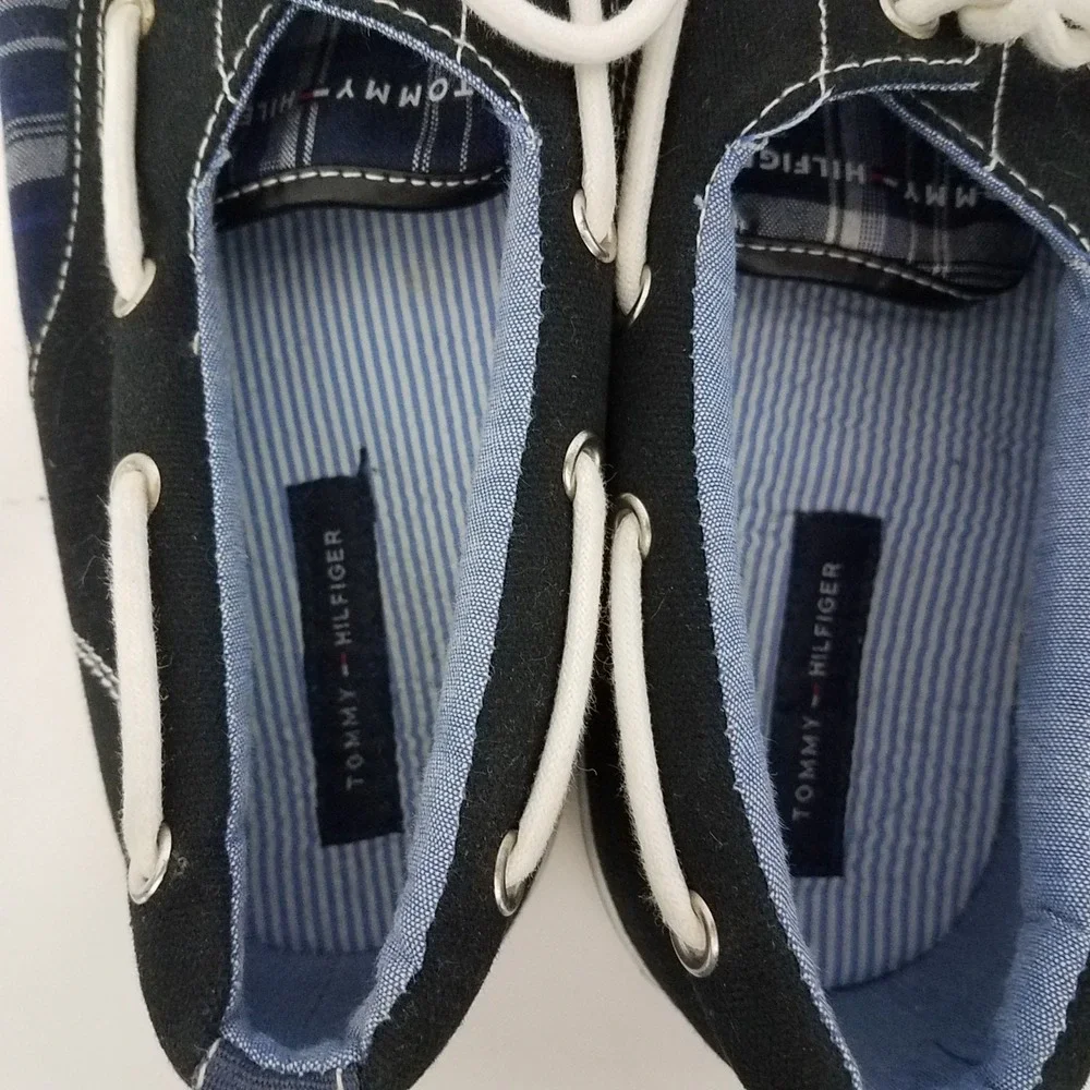 Tommy Hilfiger TMFred Boat Shoes Mens 11.5 Blue‎ Canvas Chekkers Lace Up SH168